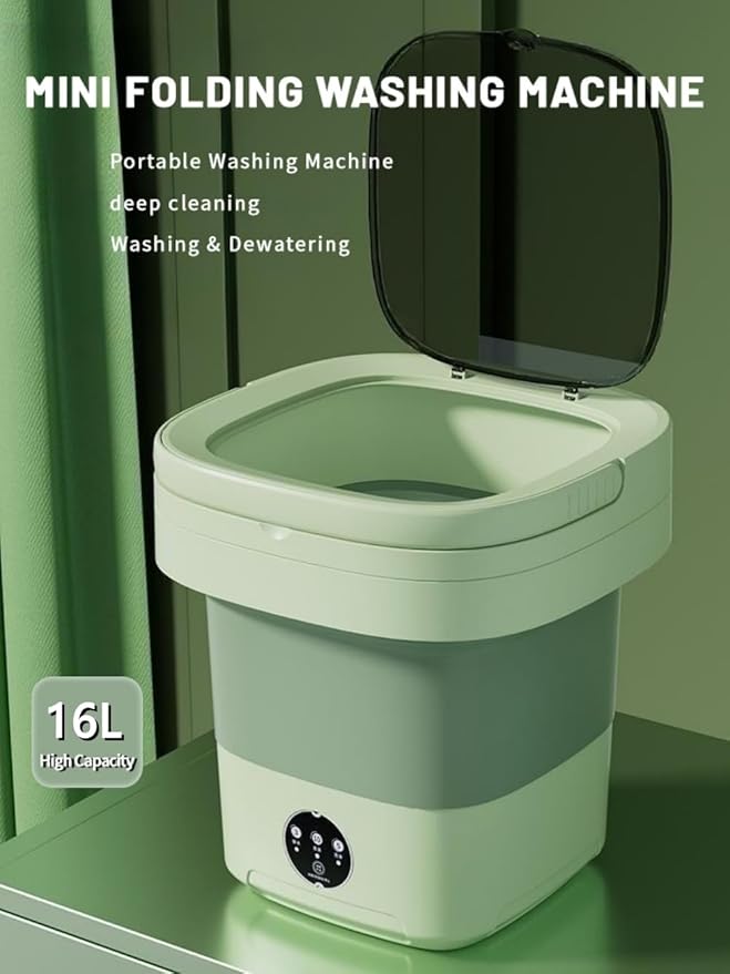 Portable Washing Machine, Mini Washer,16L Upgraded Large Capacity Foldable Washer.Deep Cleaning of Underwear, Baby Clothes and Other Small Clothes.Suitable for Apartments, Dormitories, Hotels.(Green)
