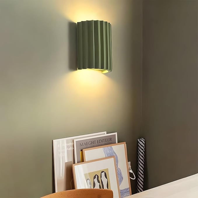 LightInTheBox Modern LED Wall Sconce Minimalist Resin Wall Light Nordic Style Half-Cylinder Tree Root Desgin Up and Down Light for Stairs Hallway Bedroom Home (Green)