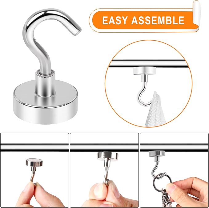 MIKEDE Magnetic Hooks Heavy Duty, 28Lbs Neodymium Magnets with Hooks for Refrigerator, 10Pcs Strong Cruise Hooks for Hanging, Magnetic Hanger for Grill, Toolbox, Storage
