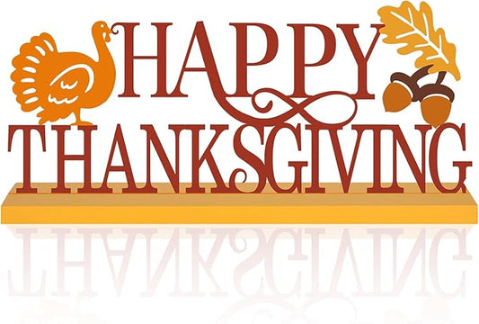 COCHIE Metal Happy Thanksgiving Sign, Fall Leaves Turkey Table Centerpieces Decorations for Home, Office, Shelf, Mantel, Indoor, Traditional Party Supplies Decor (Thanksgiving)