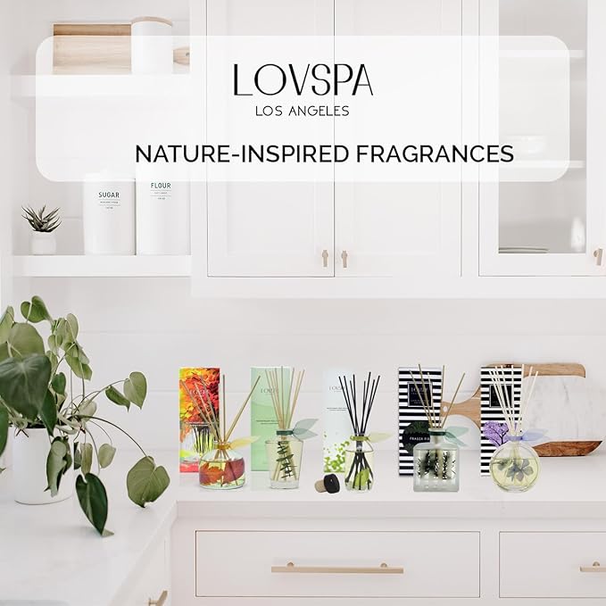 LOVSPA Reed Diffuser Set, Santal (Sandalwood) Scented Oil Diffuser with Sticks, Home Fragrance Accessories for Bathroom Shelf Decor, Aroma Diffusers for Home or Office Fall Decor, USA Made