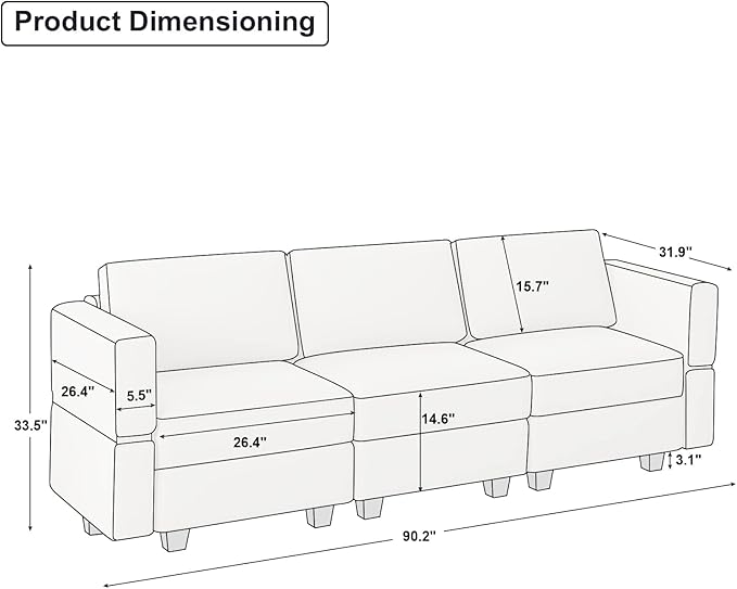 Belffin Modular Sofa Couch with Storage Seats Velvet 3 Seater Sofa for Living Room Green
