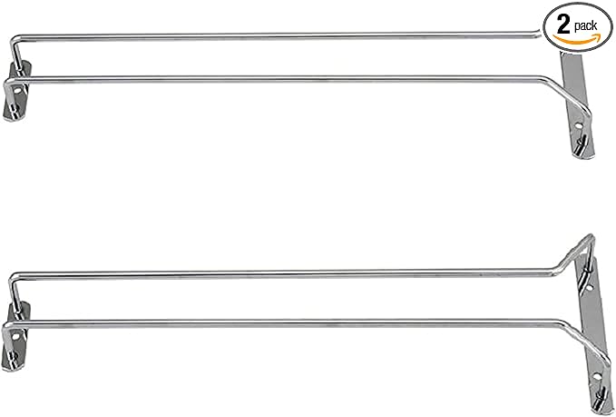 TrueCraftware- 16-Inch Wine Glass Rack Chrome Finish Set of 2- Stemware Rack Wire Hanging Rack Under Cabinet Wine Glass Stemware Holder Glass Storage Hanger Organizer for Kitchen and Bar