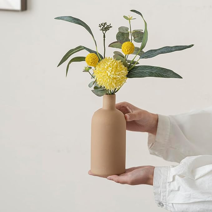 Modern Ceramic Vase Set, Neutral Colors, Decorative Vases for Home Shelf Decor, 4 Piece Collection (Coffee Mix Set 4)