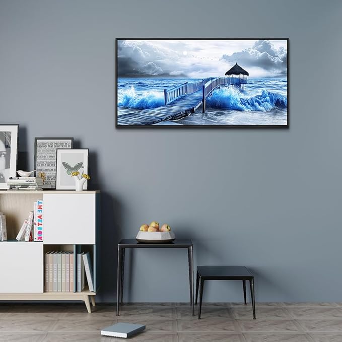 ZUITINGHUA Black Framed Canvas Wall Art For Living Room Wall Decor For Bedroom Office Wall Decoration Ocean Landscape Paintings Black And White Pictures Artwork Room Aesthetic Home Decor 20x40 In