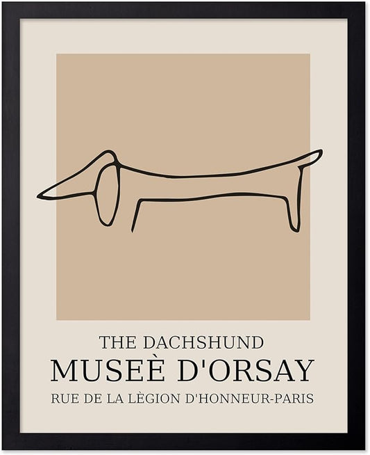 Poster Master Vintage Poster - Retro Minimalist Print - Gift for Artist, Housewarming - Dachshund Dog, Line Drawing, Abstract - Wall Decor for Living Room, Bedroom, 16x20 Black Framed