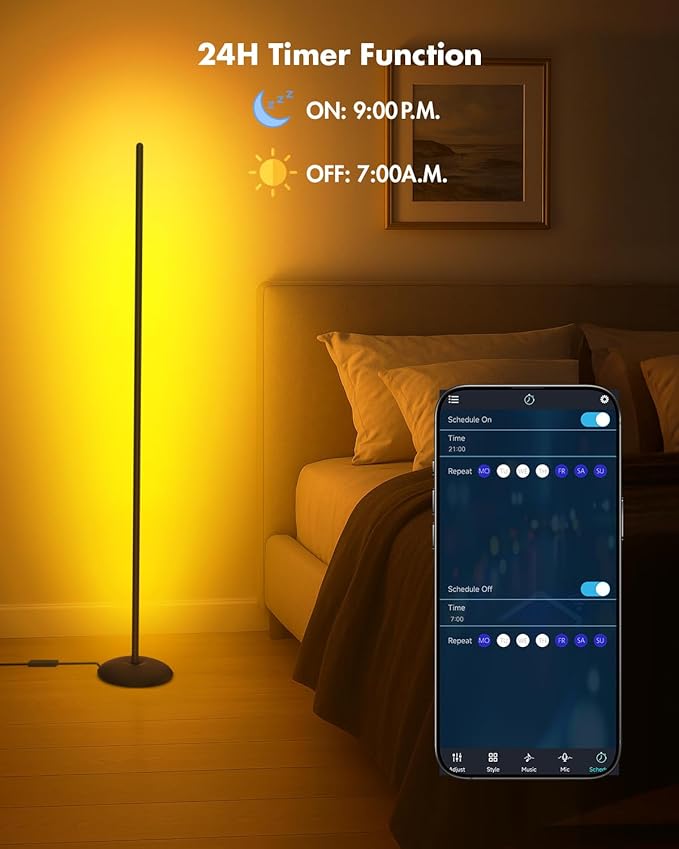 Corner Floor Lamp, Smart RGB LED Corner Lamp with App & Remote, Modern Floor Lamp with 16 Million Colors, Music Sync, Scene Modes, Color Changing Standing Lamps for Living Room, Bedroom