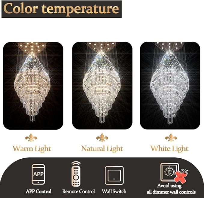Flashing God 40''X90 High Ceiling Chandelier Crystal Raindrop Gold Chandeliers Staircase Large Chandelier Villa Entrance Foyer Pendant Light Foyer High Ceiling Light 15 GU10 Bulb Dimming