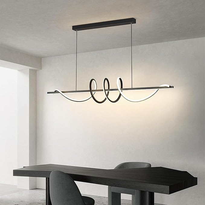 JAYMP Dining Room LED Chandelier 60W Dimmable Kitchen Island Light Modern Pendant Light Geometric Design Hanging Light Fixture Black 45 Inches