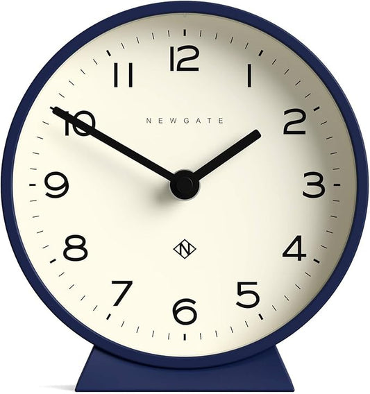 NEWGATE® M Mantel Echo Desk Clock | Modern Round Design | Navy Blue | Easy to Read Numbers | Contemporary Style for Desk, Table, Shelf or Bedside