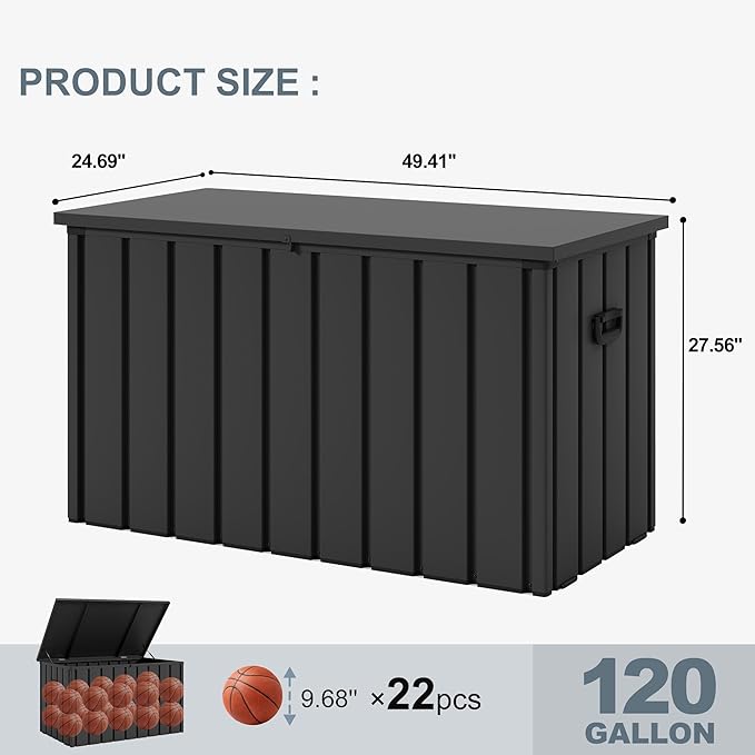 PURPLE LEAF Outdoor Deck Box 120 Gallon Waterproof Lockable Storage Box Container with Lid Deck Organization for Patio Cushions Side Table Pool Accessories Garden Tools, Gray