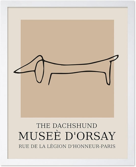 Poster Master Vintage Poster - Retro Minimalist Print - Gift for Artist, Housewarming - Dachshund Dog, Line Drawing, Abstract - Wall Decor for Living Room, Bedroom, 8x10 White Framed