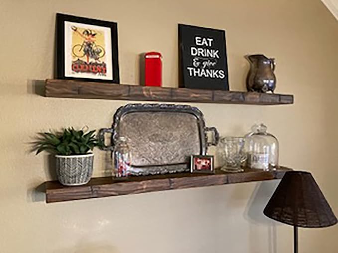 joelsantiques 42 Inch Floating Shelves for Wall - 42x9x2 in - Made of Natural Wood and Easy Install - Heavy Duty Rustic Book Shelves - Perfect for Bathroom, Kitchen, Living Room - Medium Brown