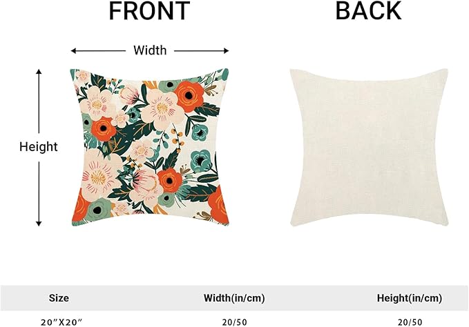 CXMEIFLY Spring Pillow Covers 20 x 20 Inch Set of 2 for Watercolor Flowers Decor Throw Pillows Pink Red Green Plant Floral Outdoor Decorative Cushion Cases for Couch Bed Decorations