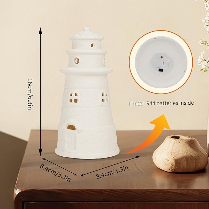 White Ceramic Lighthouse Statue Lamp - Light House Book Shelf Decor Aesthetic,Beach Themed Room Decor,Nautical Coastal Ocean Decor for Home Bedroom Bathroom Living Room