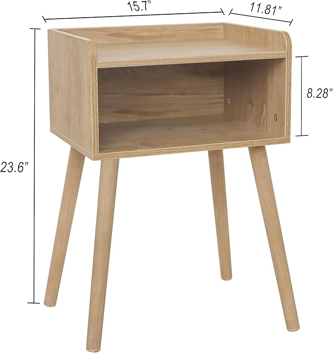 MaxSmeo Nightstand, Mid Century Modern Side Table Bedroom with Storage, Small End Bedside Table with Solid Wood Legs for Living Room, Office Small Spaces (Rustic Walnut)