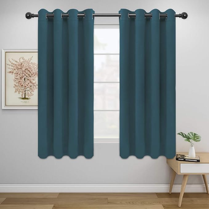Easy-Going Blackout Curtains for Bedroom, Solid Thermal Insulated Grommet and Noise Reduction Window Drapes, Room Darkening Curtains for Living Room, 2 Panels (52x63 in,Bluestone)