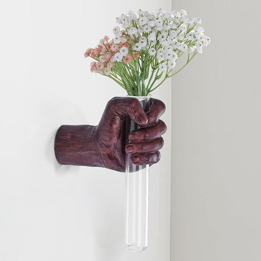 Wall Sculptures, Hand Vases Home Decor, Wall Mount Art Sculpture, Unique Wall Art Statue, Funky Flower Vase Decorations, Modern Eclectic Hanging Decor,Glass Test Tube Vase