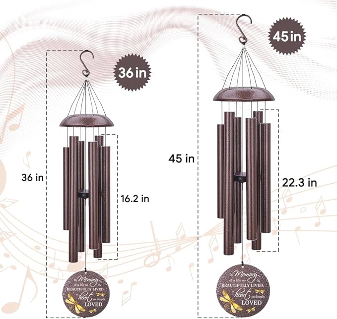 Sympathy Wind Chimes, Personalized Dragonfly Wind Chimes for Loss of Loved One, Commemorative Sympathy Gifts for Funeral, in Memory of Dad/Mom/Husband/Wife (36inch)