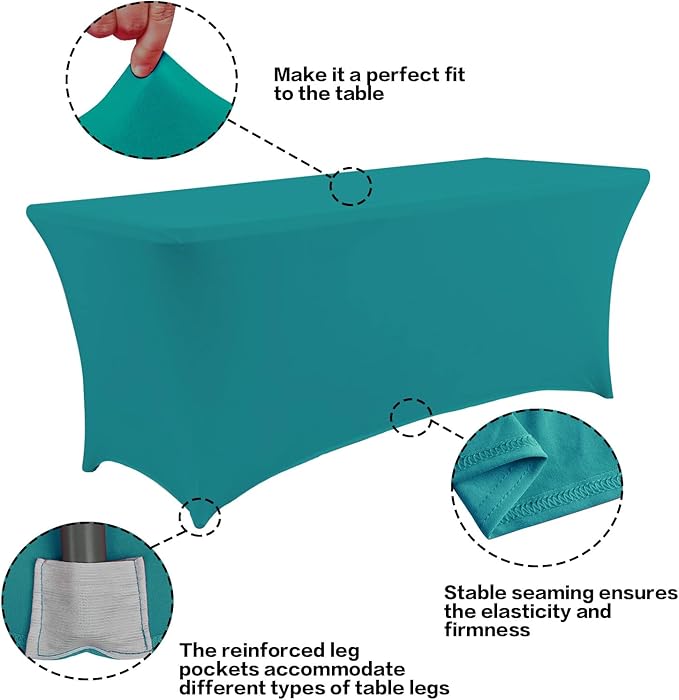 IVAPUPU 6FT Table Cloth for Rectangular Fitted Events Stretch Lake Blue Table Covers Washable Cover Spandex Tablecloth Protector for Party, Wedding, Cocktail, Banquet, Festival