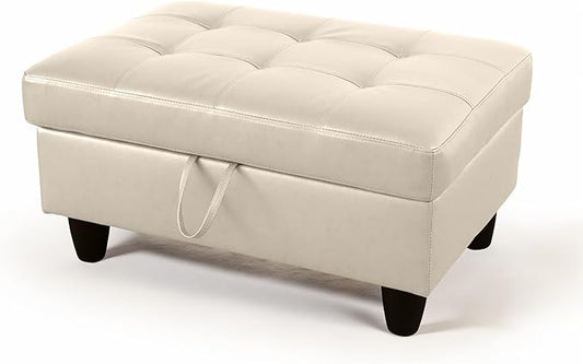 Ottoman Rectangular Storage Ottoman Bench, Faux Leather Footrest, Coffee Table, Stool Footstool with Hinged Lid for Living Room, Bedroom, Entryway, Champagne, 35"x23.5"x17.5"