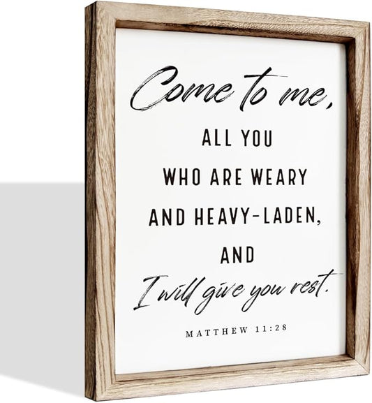 Christian Wooden Wall Signs, Living Room Decor, Bedroom Signs, Scripture Home Decor, Bible Verse Decoration, Framed Wall Plaque Sign 15 * 11.5 inches, Come to Me Sign