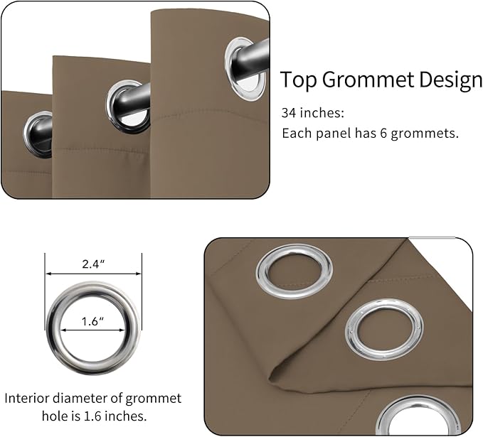 Easy-Going Blackout Curtains for Bedroom, Solid Thermal Insulated Grommet and Noise Reduction Window Drapes, Room Darkening Curtains for Living Room, 2 Panels (34x63 in, Camel)
