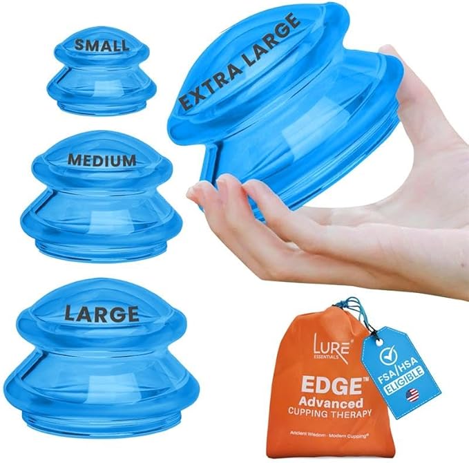 Silicone Cupping Therapy Set Professional Massage Cupping Cups for Cupping Therapy 4 Cup Kit for Massage, Myofascial Release, Cellulite Reduction (Lure Blue)