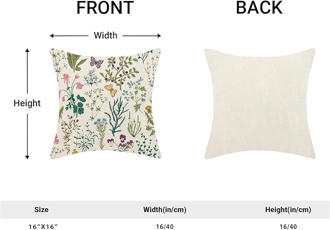 CXMEIFLY Spring Pillow Covers 16 x 16 Inch Set of 2 Vintage Sage Green Teal Wild Flowers Decor Throw Pillows Leaves Plant Outdoor Farmhouse Decorative Cushion Cases for Couch Bed Sofa Decoration