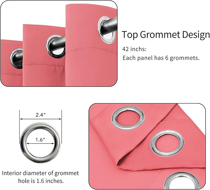 Easy-Going Blackout Curtains for Bedroom, Solid Thermal Insulated Grommet and Noise Reduction Window Drapes, Room Darkening Curtains for Living Room, 2 Panels(42x84 in, Pink)