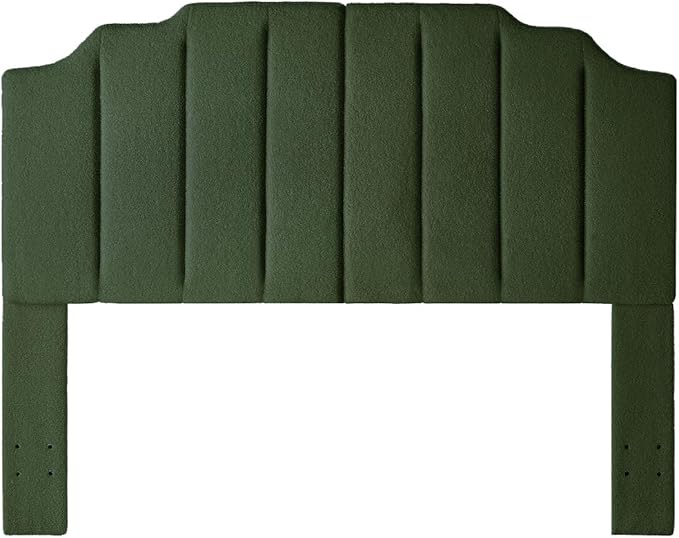 24KF Dark Green Teddy Fabric Tufted for Queen Upholstered Headboard, Modern Vertical Channel Design Full Headboard with Stepped Silhouette Top Edge, 6026-Q-Teddy Dark Green