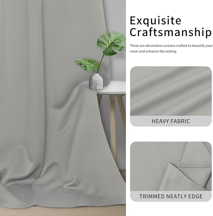 Easy-Going Blackout Curtains for Bedroom, Solid Thermal Insulated Grommet and Noise Reduction Window Drapes, Room Darkening Curtains for Living Room, 2 Panels(42x84 in, Light Gray)