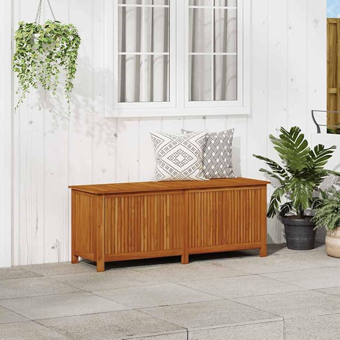 vidaXL Outdoor Storage Box, Deck Box with Gas-Lift Lid, Storage Chest with Water-Resistant Zippered Bag Inside, 59.1''x19.7''x22.8'', Solid Acacia Wood