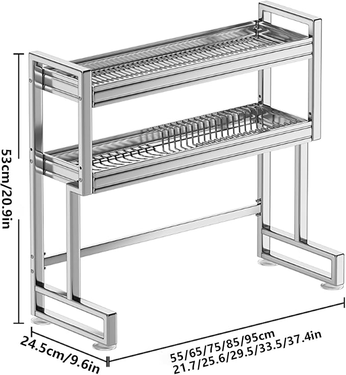Kitchen Sink Rack Sink Above The Dish Drain Dish Washing Rack Stainless Steel Multifunctional Dish Storage Rack,Over The Sink Drying Rack for Dishes(2,95cm/37.4in)