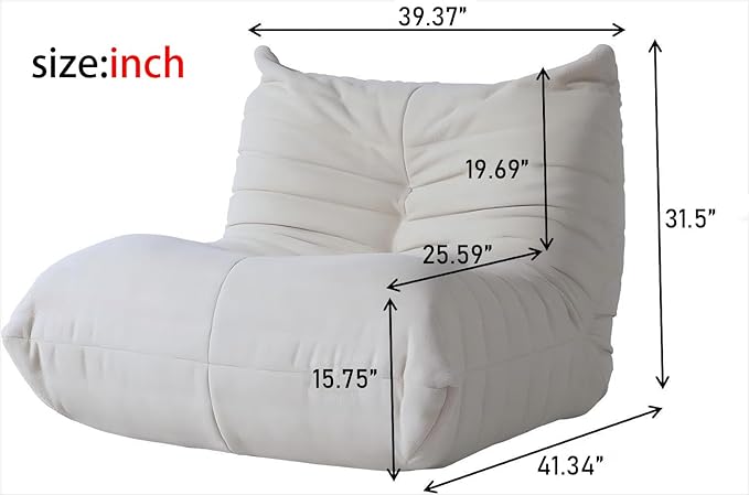Modern Living Room Chair, Big Bean Bag Adult Floor Sofa, Togo Recliner Memory Foam Lazy Couch Suitable Balcony for Fireside Chair (White)