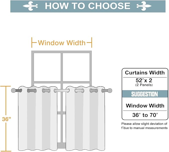 ChrisDowa Small Window Curtains for Kitchen and Bedroom - Grommet Short Thermal Insulated Room Darkening Curtains (2 Panels, Greyish White, 52 x 36 Inch)