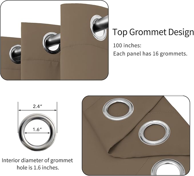 Easy-Going Blackout Door Curtains for Bedroom, Solid Thermal Insulated Grommet and Noise Reduction Window Drapes, Room Darkening Curtains for Living Room, 1 Panel (100x96 in, Camel)