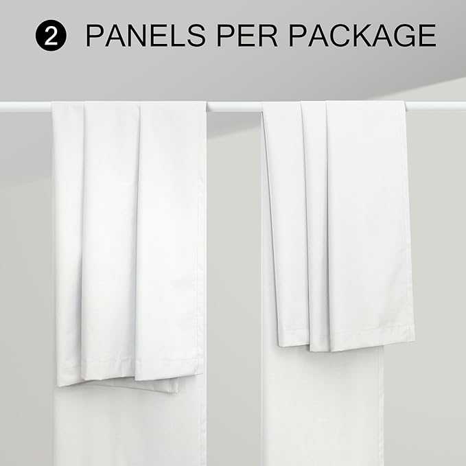 Thick Linen Blackout Curtains 105 Inches Long 2 Panels Set White Custom Length Heat Cold Draft Blocking Winter Curtains Back Tab Pocket Large Window Drapes for Office Home Living Room Bedroom 52 Wide