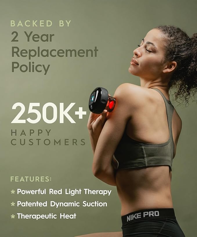 REVO The Original 4-in-1 Smart Cupping Therapy Massager, Red Light Therapy for Targeted Pain Relief, Knots, Aches, Muscle Soreness, Circulation & Tighter Skin, Portable Cupping Kit (Four Pack)