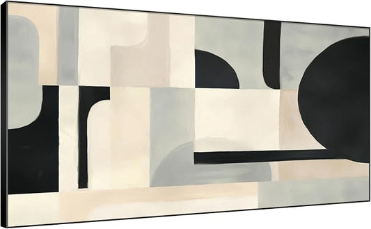 SIGNWIN 36"x72" Extra Large Framed Wall Art Modern Neutral Abstract Geometric in Black and Beige, Clean Minimalist Design for Home Living Room Bedroom Decor (Frame Assembly Required)