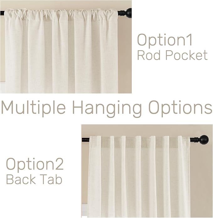 Joydeco Linen Curtains 2 Panel Set, Ivory on Linen Curtains 96 Inch Long, Light Filtering Drapes for Living Room, 70 Inches Wide Drapes with Rod Pocket Back Tab (96" L x 70" W, Ivory on Linen)