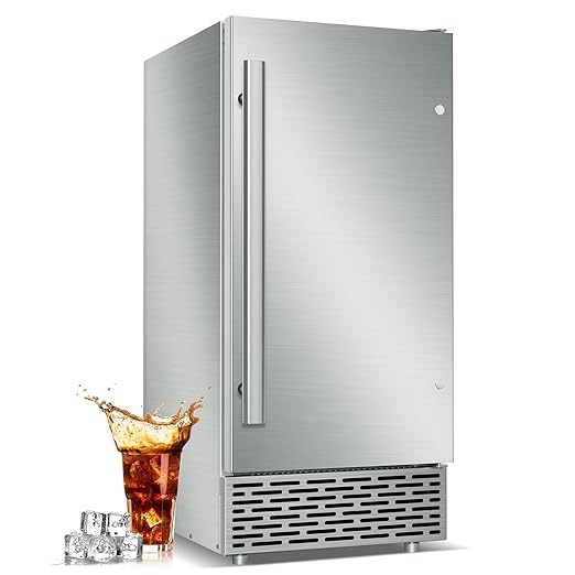 Commercial Under Counter Ice Maker Machine - 120 LBS/Day, Built in Installation, Auto-Clean,Reversible Door, Built 25LBS Ice Storage, Stainless Steel Ice Machine for Home & Business Outdoor Use