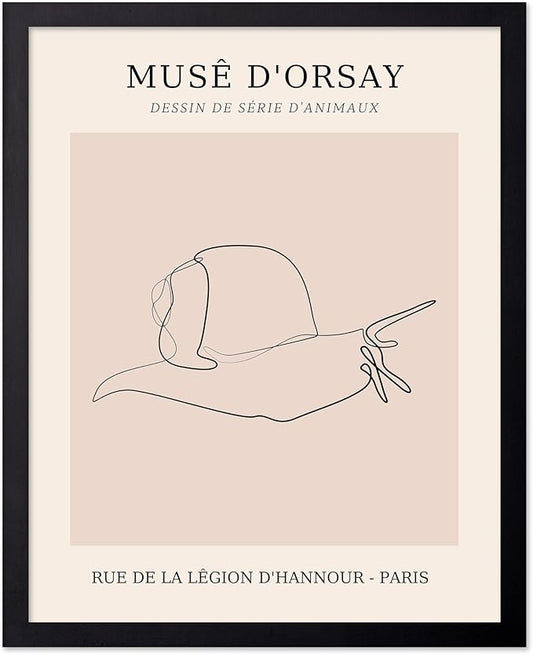 Poster Master Vintage Poster - Retro One Line Snail Drawing Print - Snail Line Art - Minimal Gift for Men, Women, Animal Lover - Abstract Wall Decor for Home, Office, 8x10 Black Framed