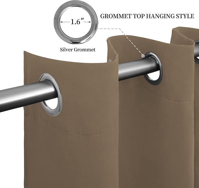 Easy-Going Blackout Curtains for Bedroom, Solid Thermal Insulated Grommet and Noise Reduction Window Drapes, Room Darkening Curtains for Living Room, 2 Panels (52x84 in,Camel)