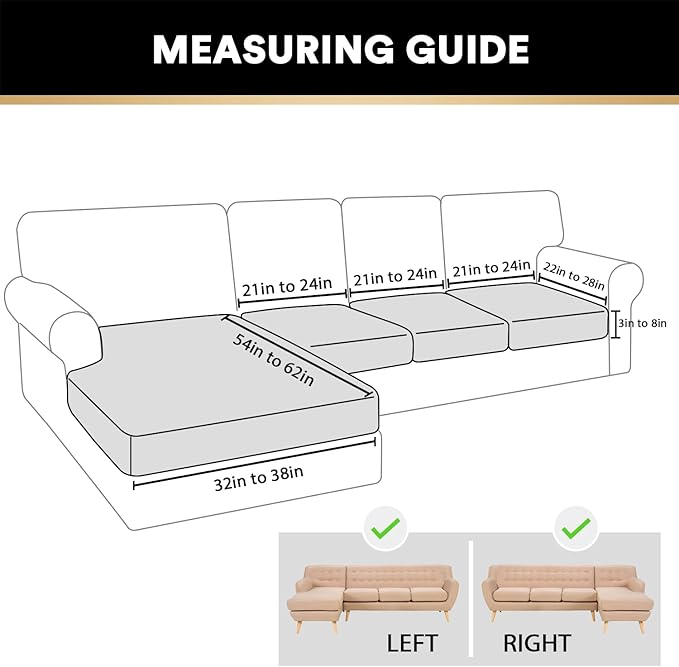 PrinceDeco 4-Piece Sectional Couch Cover Set - Thick Chaise & Couch Cushion Covers with Elastic Band for L-Shape Sofa, 3 Seater + 1 Chaise, Stone Blue