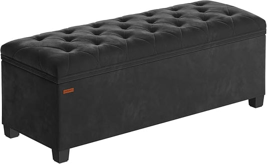 SONGMICS Velvet Storage Ottoman Bench, Foot Rest with Legs, 15.7 x 43 x 15.7 Inches, End of Bed Bench, Storage Chest, Load up to 660 lb, for Living Room, Bedroom, Entryway, Ink Black ULSF089B02