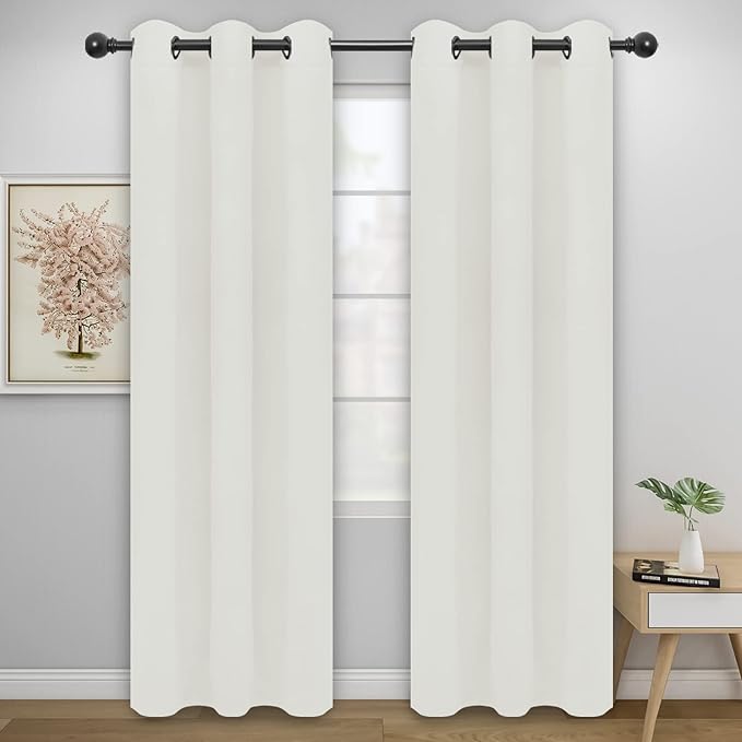 Easy-Going Blackout Curtains for Bedroom, Solid Thermal Insulated Grommet and Noise Reduction Window Drapes, Room Darkening Curtains for Living Room, 2 Panels (42x95 in, Ivory)