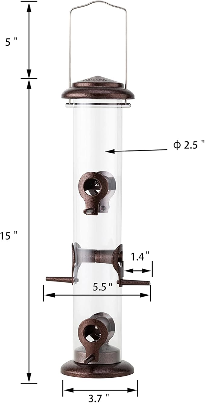 iBorn Metal Bird Feeder Hanging Wild Bird Seed Feeder for Mix Seed Blends Heavy Duty All Metal Coffee Finish,14 Inch 6 Port(Seed is not Included)