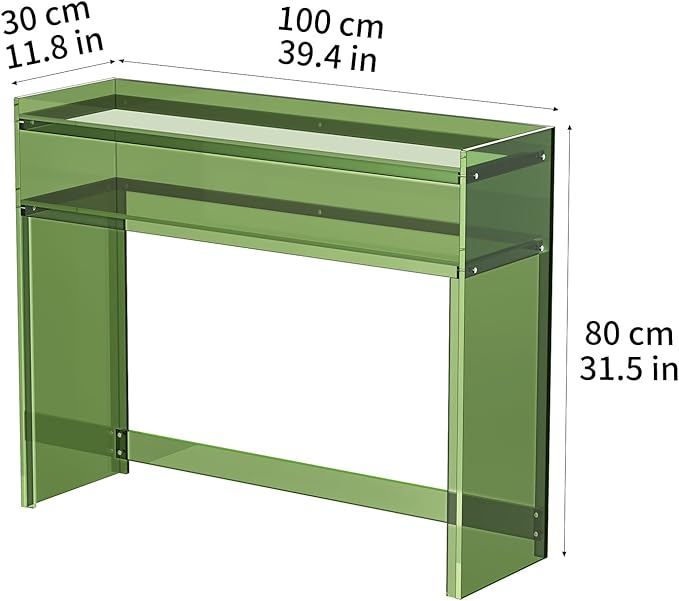 Acrylic Console Table, Entryway Table with Storage Shelves (Green)