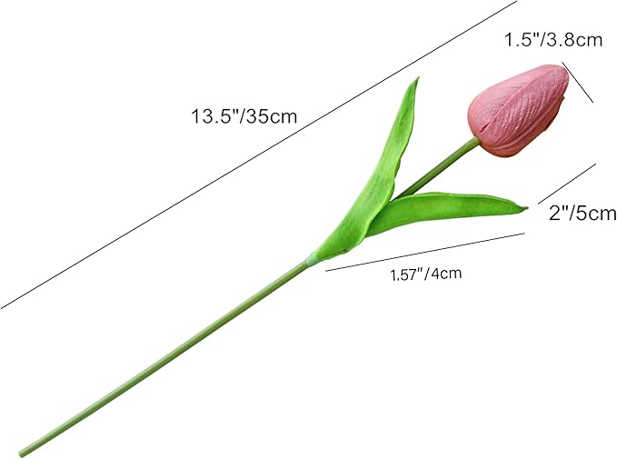 Mandy's Artificial Tulips 20 Stems Mauve PU Faux Flowers for Wedding Home Decor 13.5 Inch